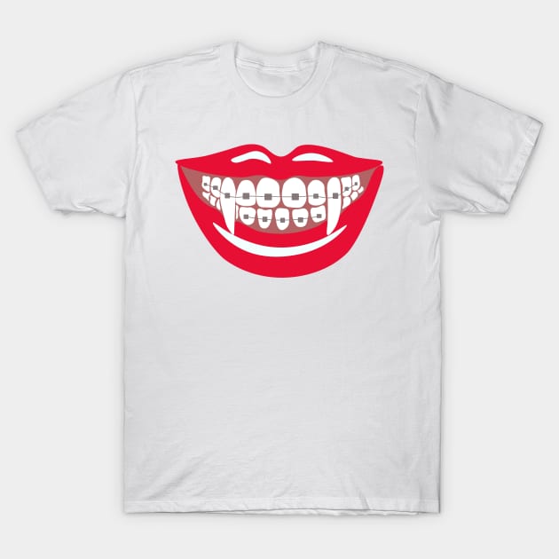 Vampire Braces Teeth Orthodontist Dentist Funny Halloween T-Shirt by charlescheshire